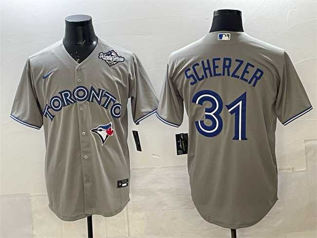 Men%27s Toronto Blue Jays #31 Max Scherzer Gray 2025 World Series Cool Base Stitched Jersey