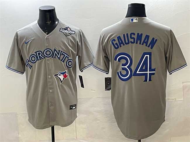 Men%27s Toronto Blue Jays #34 Kevin Gausman Gray 2025 World Series Cool Base Stitched Jersey