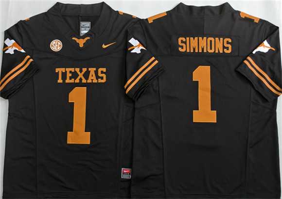 Men%27s Texas Longhorns #1 Colin Simmons Black 2026 F.U.S.E. Stitched Jersey