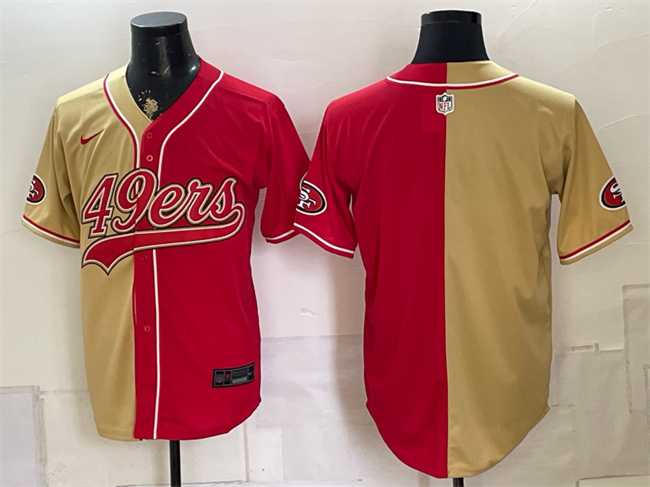 Men%27s San Francisco 49ers Blank Gold Red Split Stitched Jersey