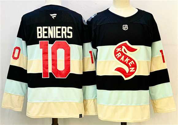 Men%27s Seattle Kraken #10 Matty Beniers Deep Sea Blue Winter Classic Stitched Hockey Jersey
