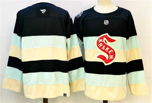 Men%27s Seattle Kraken Blank Deep Sea Blue Winter Classic With A Patch Stitched Hockey Jersey