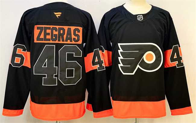 Men%27s Philadelphia Flyers #46 Trevor Zegras Black 2024 Stitched Jersey