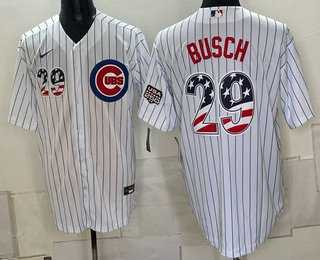 Men%27s Chicago Cubs #29 Michael Busch White USA 250 Fourth of July Home Stadium Stitched Jersey Dzhi