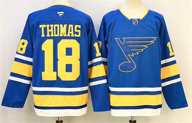 Men%27s St. Louis Blues #18 Robert Thomas Blue 2025 Stitched Hockey Jersey
