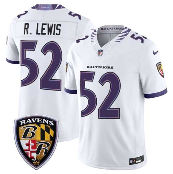Men%27s Baltimore Ravens #52 Ray Lewis White 2026 F.U.S.E. Vapor Limited Stitched Jersey Dzhi