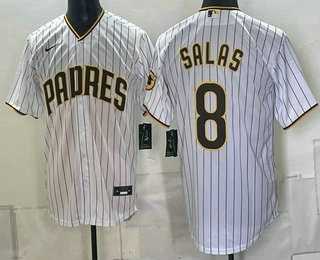 Men%27s San Diego Padres #8 Ethan Salas White Cool Base Jersey