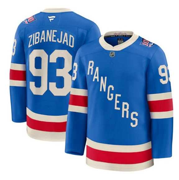 Men%27s New York Rangers #93 Mika Zibanejad Blue Centennial Stitched Hockey Jersey Dzhi