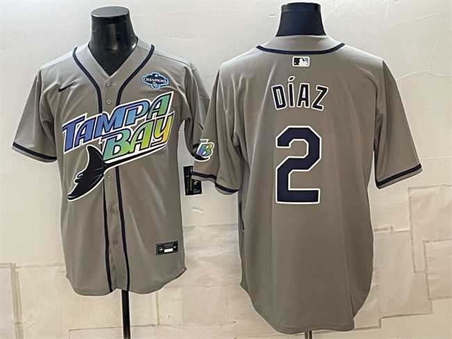 Men%27s Tampa Bay Rays #2 Yandy Diaz Gray 2026 AL East Champions Patch Vapor Limited Stitched Jersey