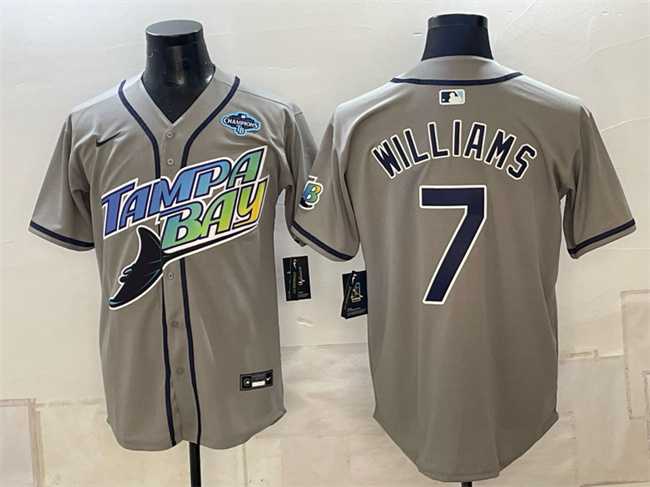 Men%27s Tampa Bay Rays #7 Carson Williams Gray 2026 AL East Champions Patch Vapor Limited Stitched Jersey