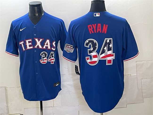 Men%27s Texas Rangers #34 Nolan Ryan Royal 2026 USA 250 Fourth of July Home Stitched Jersey Dzhi