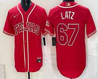 Men%27s Texas Rangers #67 Jacob Latz Red 2026 City Connect Stadium Stitched Jersey