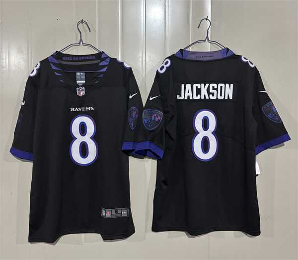 Men%27s Baltimore Ravens #8 Lamar Jackson Black 2026 Alternate Vapor Limited Stitched Jersey