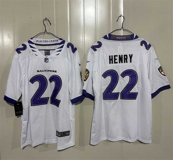 Men%27s Baltimore Ravens #22 Derrick Henry White 2026 Alternate Vapor Limited Stitched Jersey