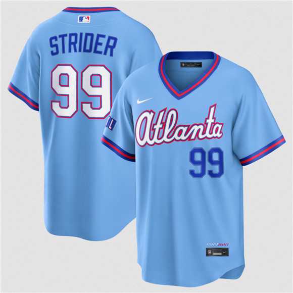 Men%27s Atlanta Braves #99 Spencer Strider Powder Blue 2026 City Connect Stadium Stitched Jersey Dzhi