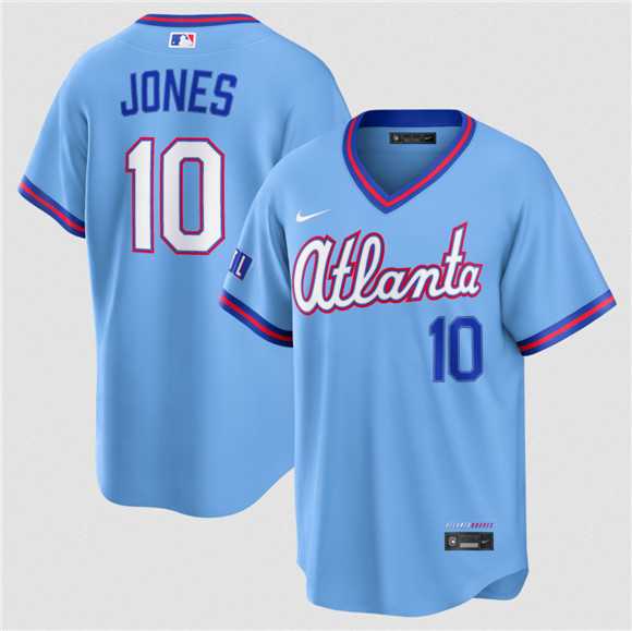 Men%27s Atlanta Braves #10 Chipper Jones Powder Blue 2026 City Connect Stadium Stitched Jersey Dzhi
