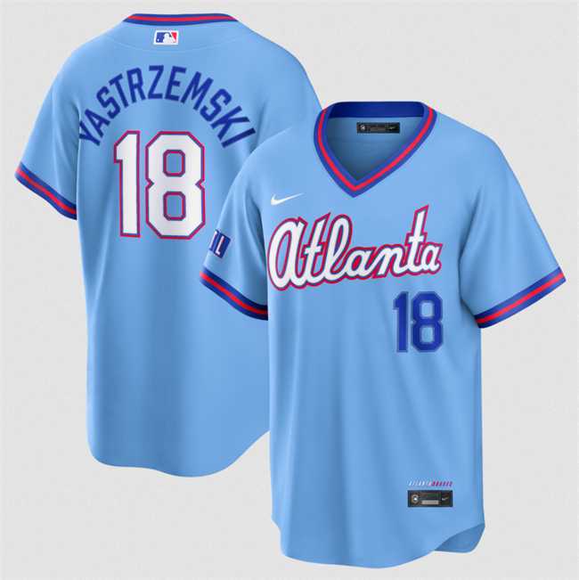 Men%27s Atlanta Braves #18 Mike Yastrzemski Powder Blue 2026 City Connect Stadium Stitched Jersey Dzhi
