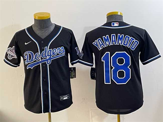 Women%27s Los Angeles Dodgers #18 Yoshinobu Yamamoto Black Fashion 2025 World Series Champions Cool Base Stitched Jersey