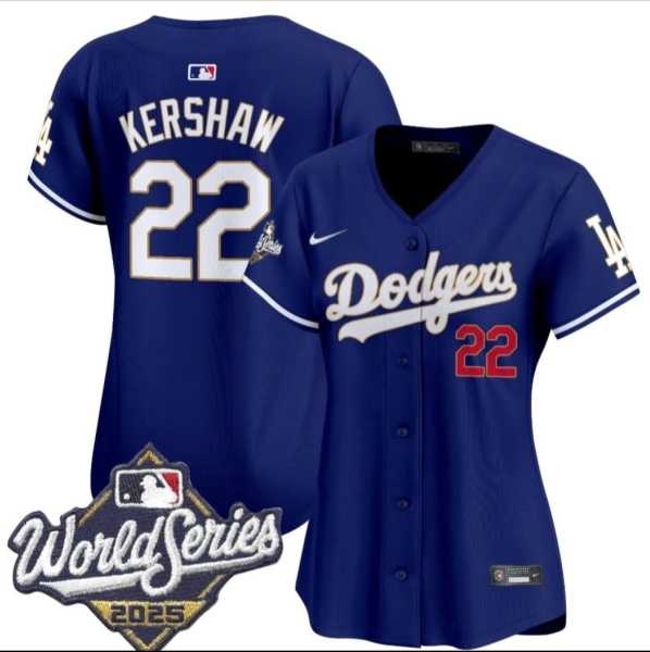 Women%27s Los Angeles Dodgers #22 Clayton Kershaw Royal 2025 World Series Limited Stitched Jersey
