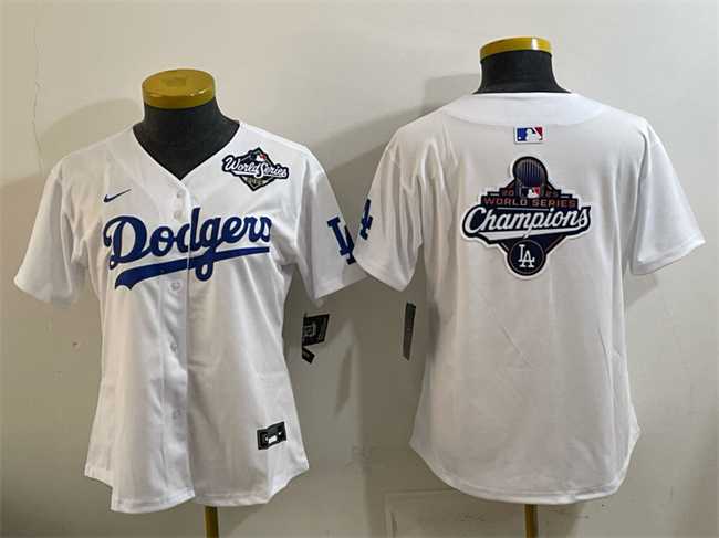 Women%27s Los Angeles Dodgers White 2025 World Series & Champions Big Logo Home Limited Stitched Jersey