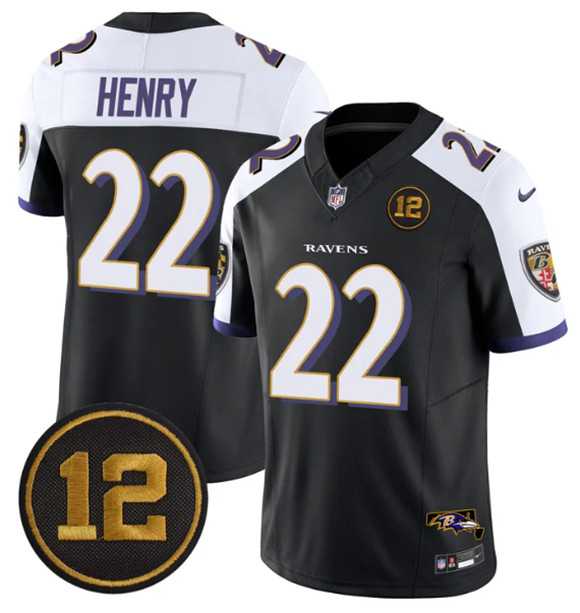 Men%27s Baltimore Ravens #22 Derrick Henry Black Alternate 2025 F.U.S.E Jacoby Jones Patch Vapor Limited Jersey Dzhi