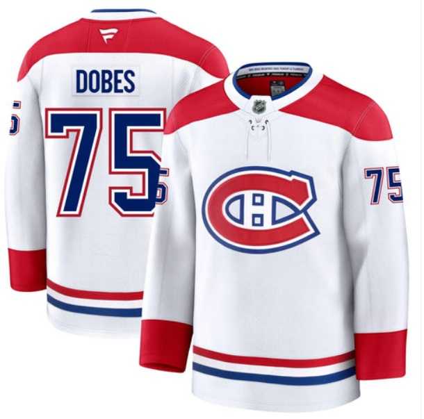 Men%27s Montreal Canadiens #75 Jakub Dobes White Fanatics Premium Away Jersey Dzhi