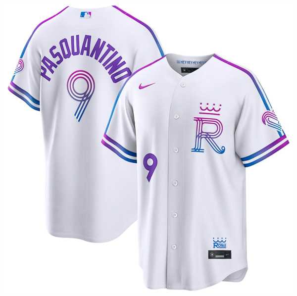 Men%27s Kansas City Royals #9 Vinnie Pasquantino White 2026 City Connect Stadium Stitched Jersey Dzhi