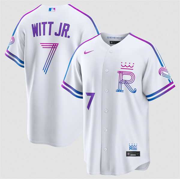 Men%27s Kansas City Royals #7 Bobby Witt Jr. White 2026 City Connect Stadium Stitched Jersey Dzhi