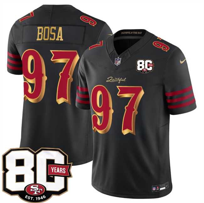 Men%27s San Francisco 49ers #97 Nick Bosa Black 80th Anniversary Patch Rivalries 2026 F.U.S.E. Vapor Untouchable Limited Stitched Jersey Dzhi