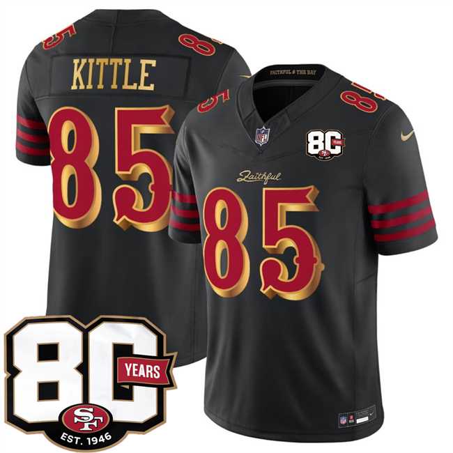 Men%27s San Francisco 49ers #85 George kittle Black 80th Anniversary Patch Rivalries 2026 F.U.S.E. Vapor Untouchable Limited Stitched Jersey Dzhi