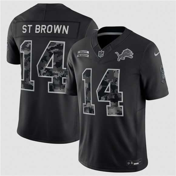 Men%27s Detroit Lions #14 Amon-Ra St. Brown Black F.U.S.E. 2026 Salute to Service Limited Stitched Jersey