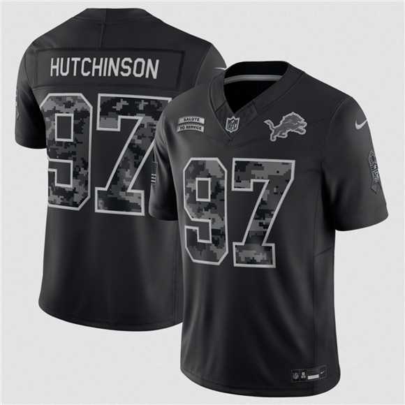 Men%27s Detroit Lions #97 Aidan Hutchinson Black F.U.S.E. 2026 Salute to Service Limited Stitched Jersey