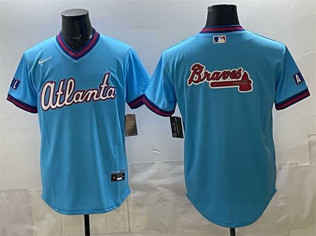 Men%27s Atlanta Braves Team Big Logo Powder Blue 2026 City Connect Stadium Stitched Jersey Dzhi