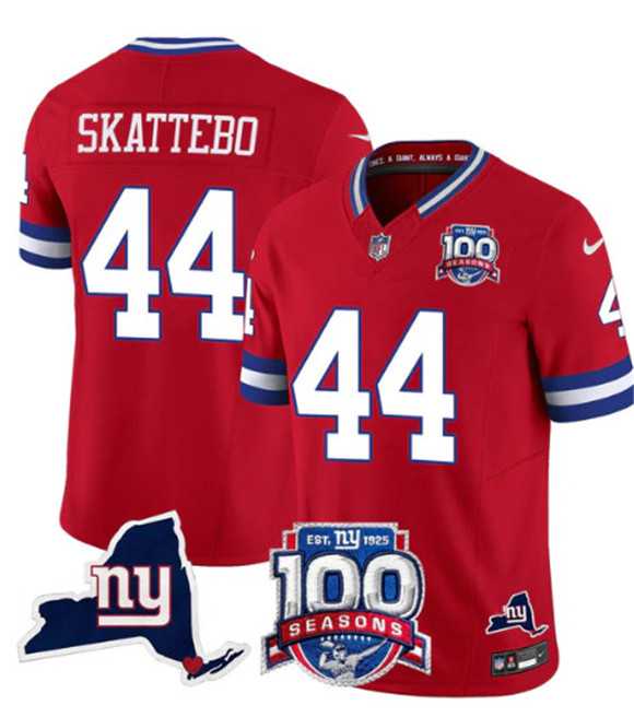 Men%27s New York Giants #44 Cam Skattebo Red 2025 Draft F.U.S.E. 100th Season & State Patch Vapor Untouchable Limited Stitched Jersey Dzhi