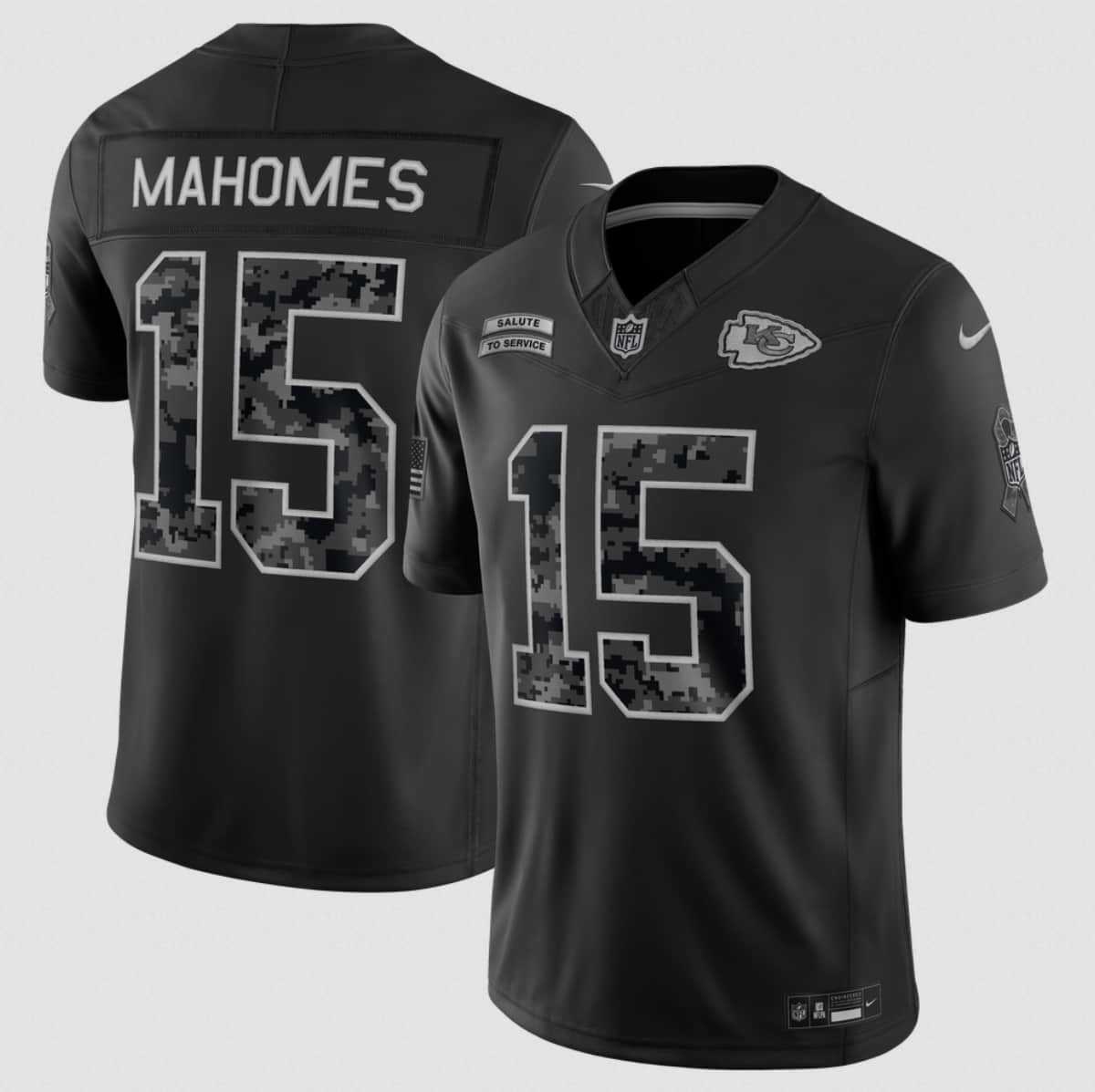 Men%27s Kansas City Chiefs #15 Patrick Mahomes Black 2026 F.U.S.E. Salute to Service Limited Stitched Jersey