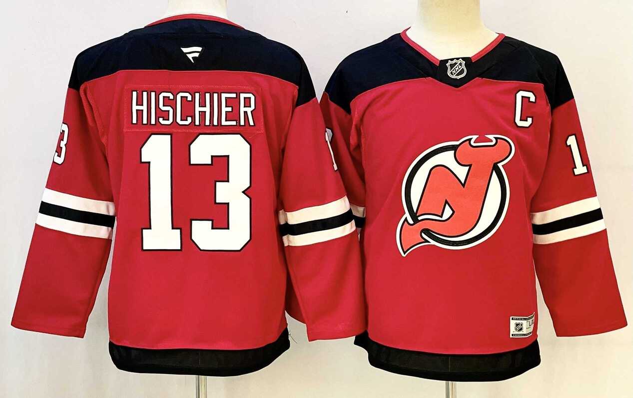 Youth New Jersey Devils #13 Nico Hischier Red 2024-25 Home With C Patch Stitched Jersey