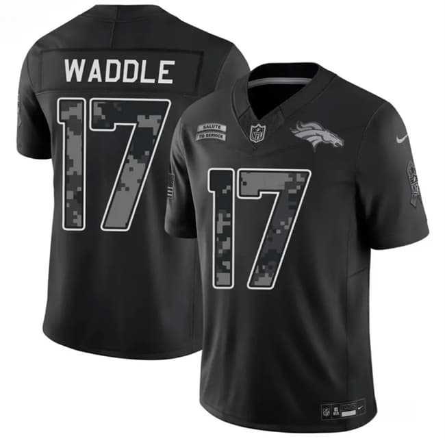 Men%27s Denver Broncos #17 Jaylen Waddle Black 2026 F.U.S.E. Salute to Service Limited Stitched Stitched Jersey