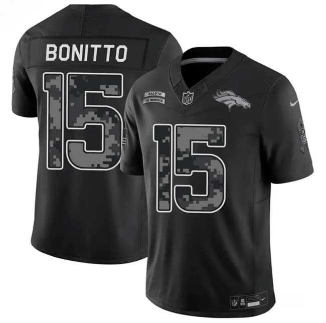 Men%27s Denver Broncos #15 Nik Bonitto Black 2026 F.U.S.E. Salute to Service Limited Stitched Stitched Jersey