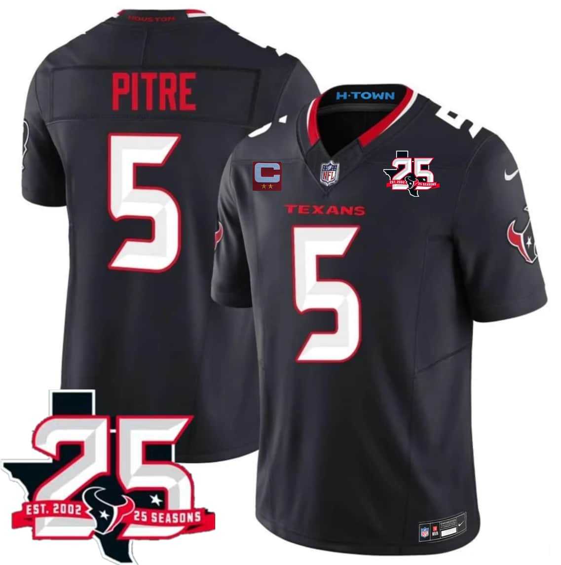 Men%27s Houston Texans #5 Jalen Pitre Navy 2nd Alternate 2026 With 25th Anniversary Patch And 2-Star C Patch F.U.S.E. Vapor Limited Stitched Jersey