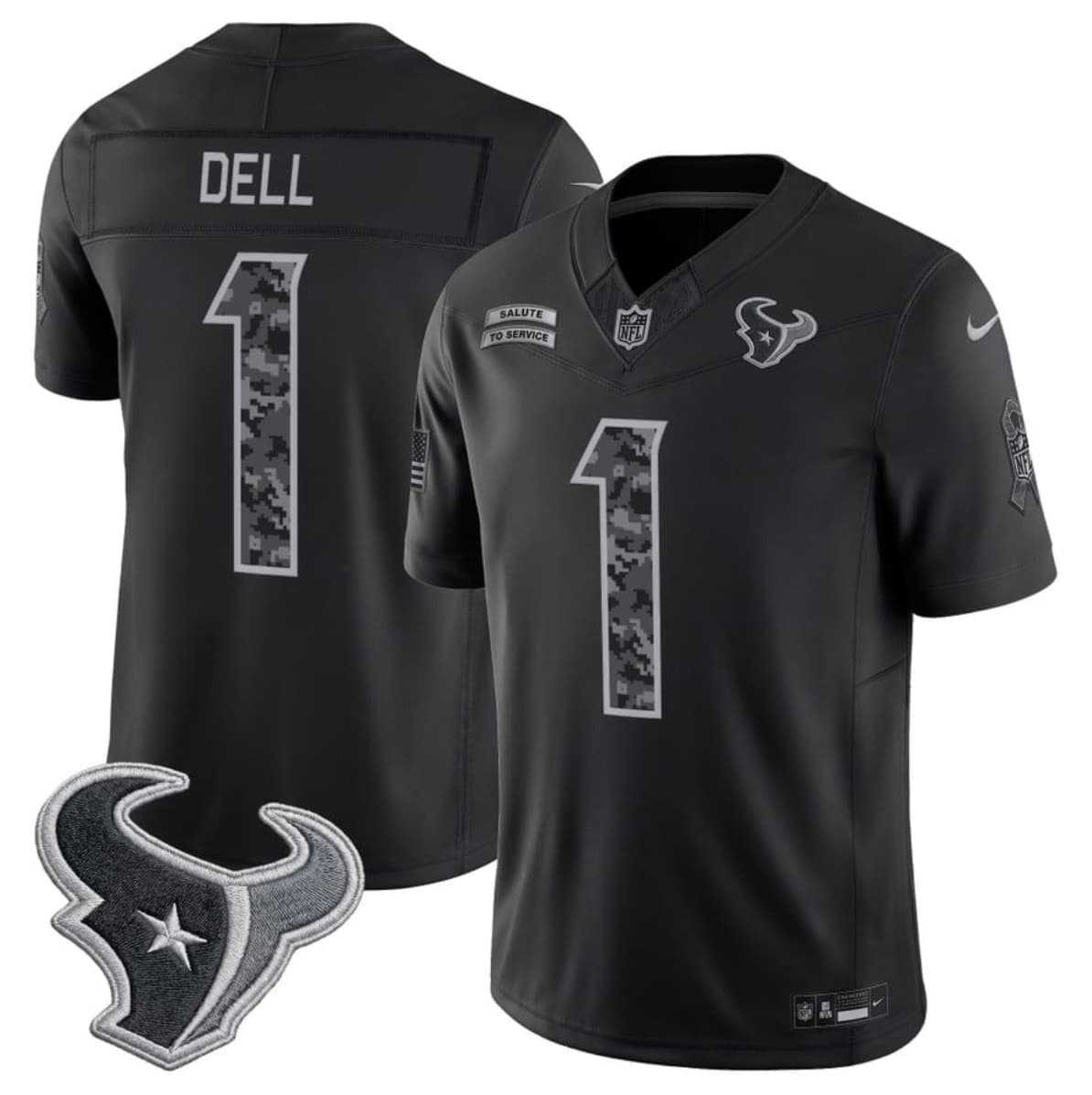 Men%27s Houston Texans #1 Tank Dell Black F.U.S.E. 2026 Salute to Service Limited Stitched Jersey
