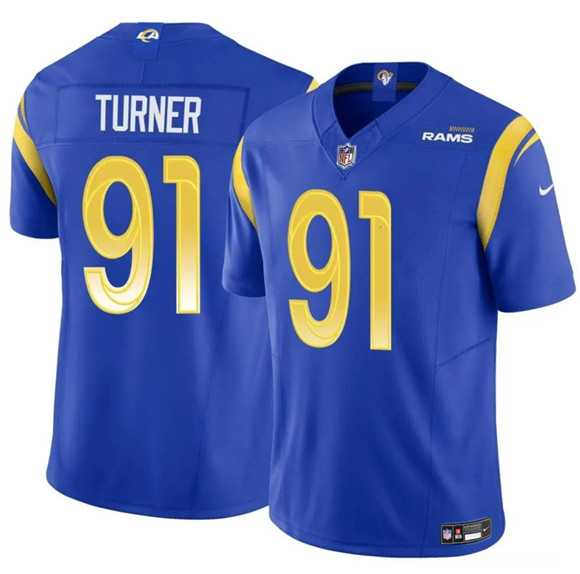 Men%27s Los Angeles Rams #91 Kobie Turner Blue 2025 F.U.S.E. Vapor Untouchable Stitched Jersey Dzhi