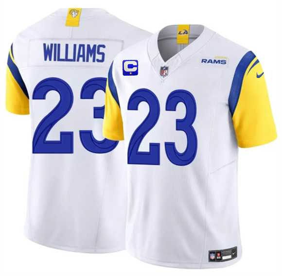 Men%27s Los Angeles Rams #23 Kyren Williams White 2025 F.U.S.E. With 1-Star C Patch Vapor Untouchable Stitched Jersey Dzhi