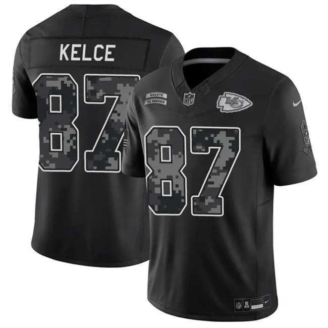 Men%27s Kansas City Chiefs #87 Travis Kelce Black 2026 F.U.S.E. Salute to Service Limited Stitched Jersey