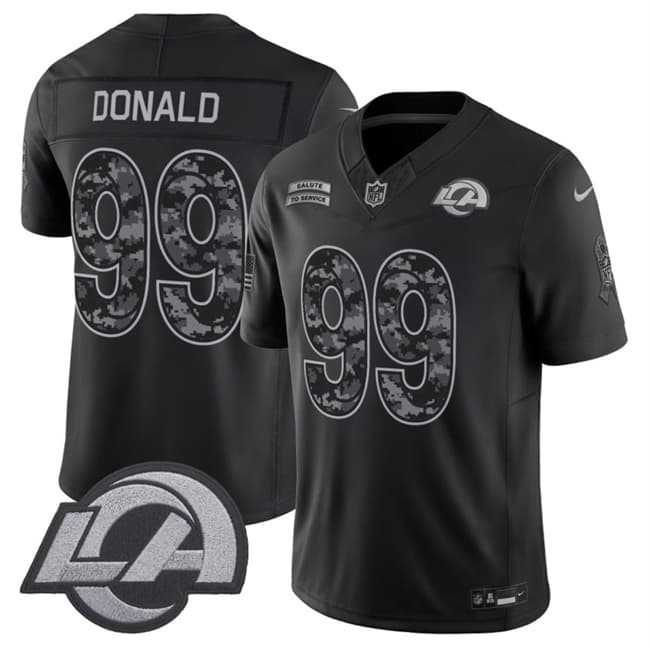 Men%27s Los Angeles Rams #99 Aaron Donald Black 2026 F.U.S.E. Salute to Service Limited Stitched Jersey