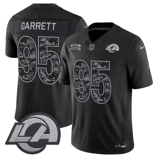 Men%27s Los Angeles Rams #95 Myles Garrett Black 2026 F.U.S.E. Salute to Service Limited Stitched Jersey