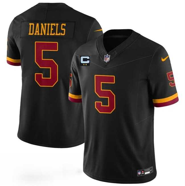 Men%27s Washington Commanders #5 Jayden Daniels Black With 2-Star C Patch F.U.S.E. Hail Raiser Alternate Vapor Limited Stitched Jersey