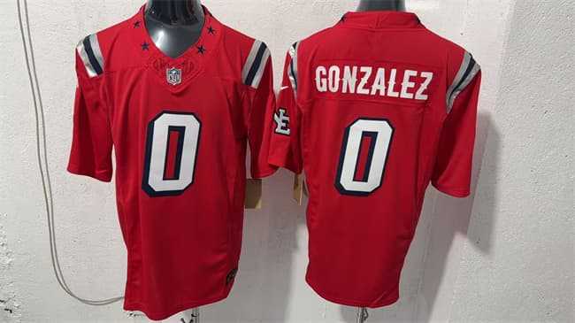 Men%27s New England Patriots #0 Christian Gonzalez Red F.U.S.E. Vapor Limited Football Stitched Jersey