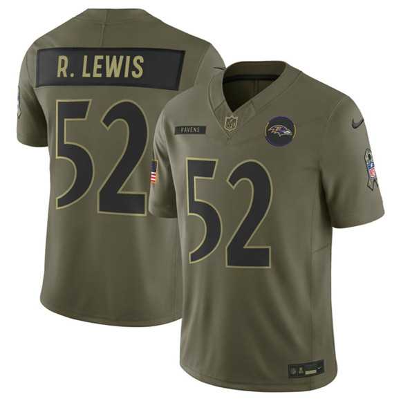 Men%27s Baltimore Ravens #52 Ray Lewis Olive 2025 Salute to Service Limited Stitched Jersey Dyin