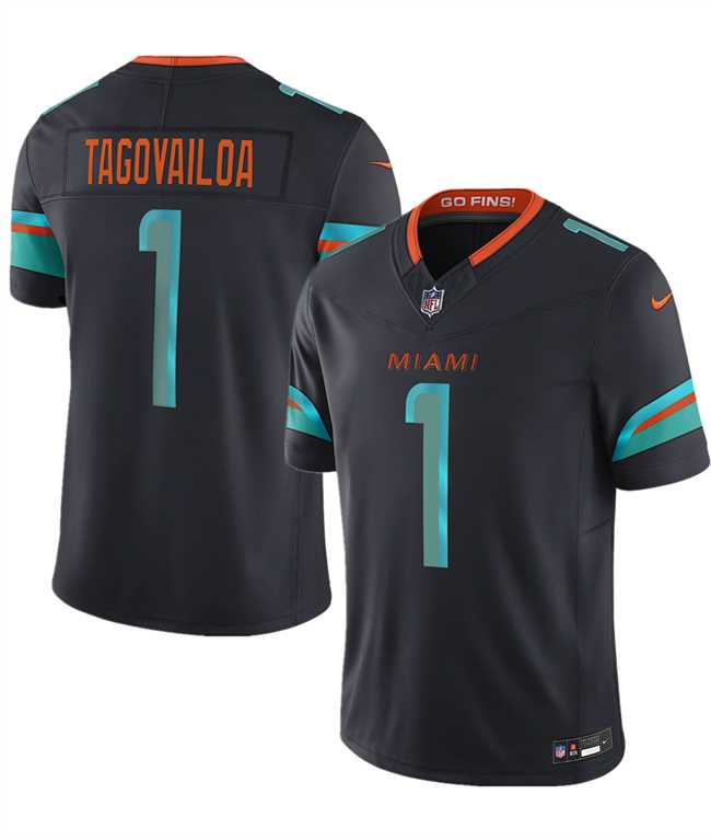 Men%27s Miami Dolphins #1 Tua Tagovailoa Black 2025 F.U.S.E. %27Rivalries%27 Vapor Limited Stitched Jersey Dzhi