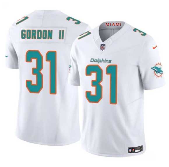Men%27s Miami Dolphins #31 Ollie Gordon II White 2025 F.U.S.E. Vapor Limited Stitched Jersey Dzhi